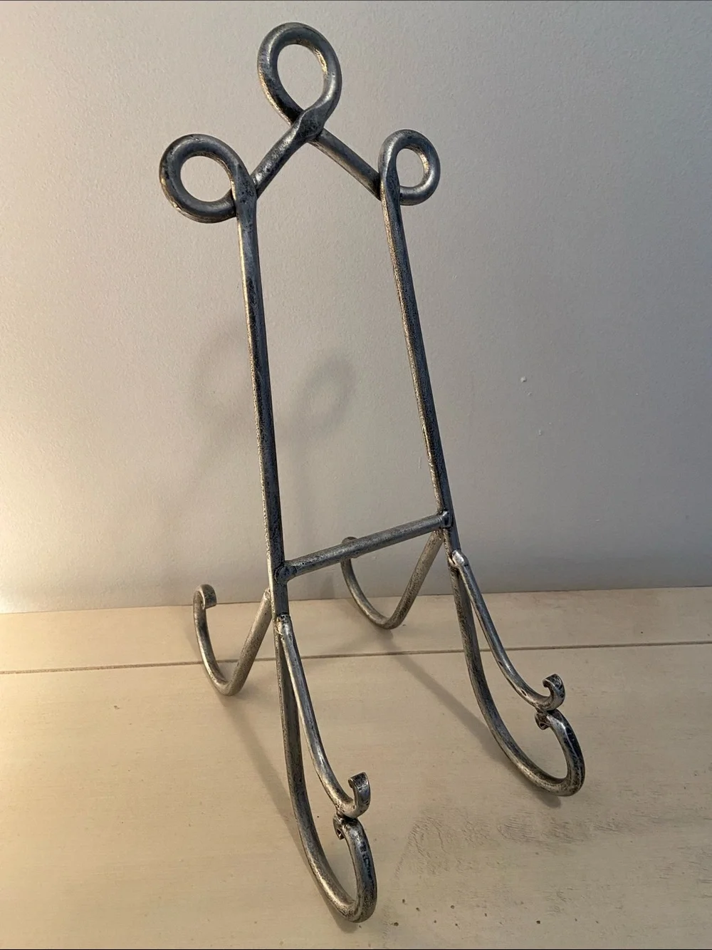 Wrought Iron Tabletop Easel Distressed Silver Farmhouse Cottagecore